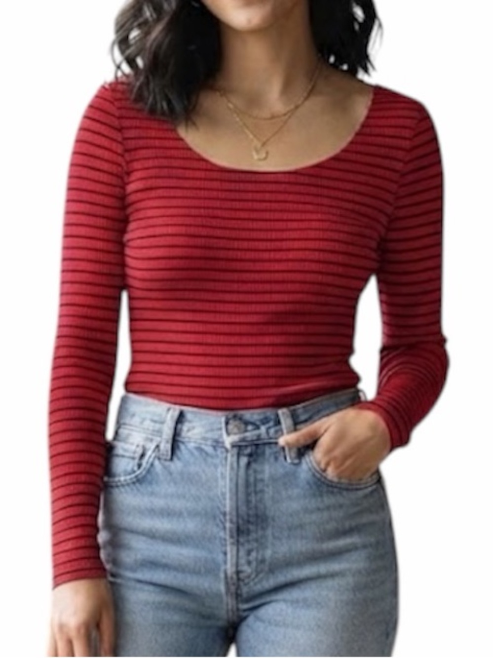 HM DIVIDED Red Black Striped Ribbed Bodysuit Indie Sleaze M